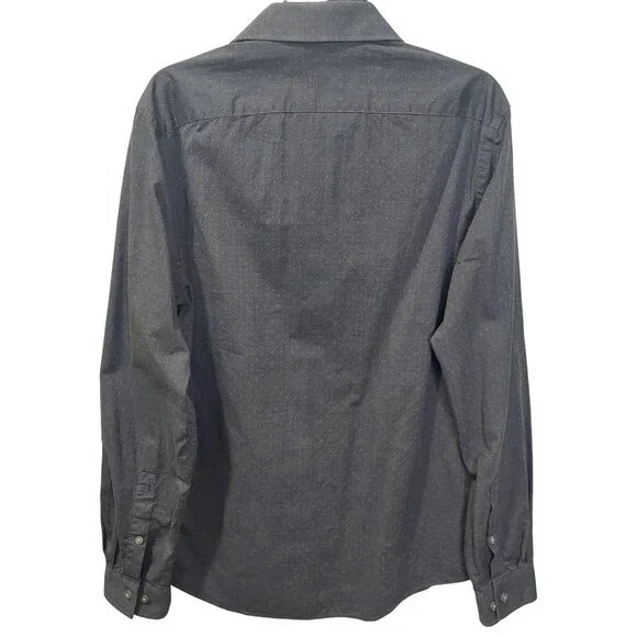 Michael Kors Mens Slim Fit Dress Shirt Size L 16 34/35 Drk Gray With Subtle Dots - Picture 2 of 9